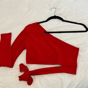 SHEIN RED CROP TIE TOP